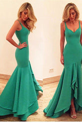 Mermaid Satin Sweetheart Straps Ruffles Prom Dresses, Evening Gown,